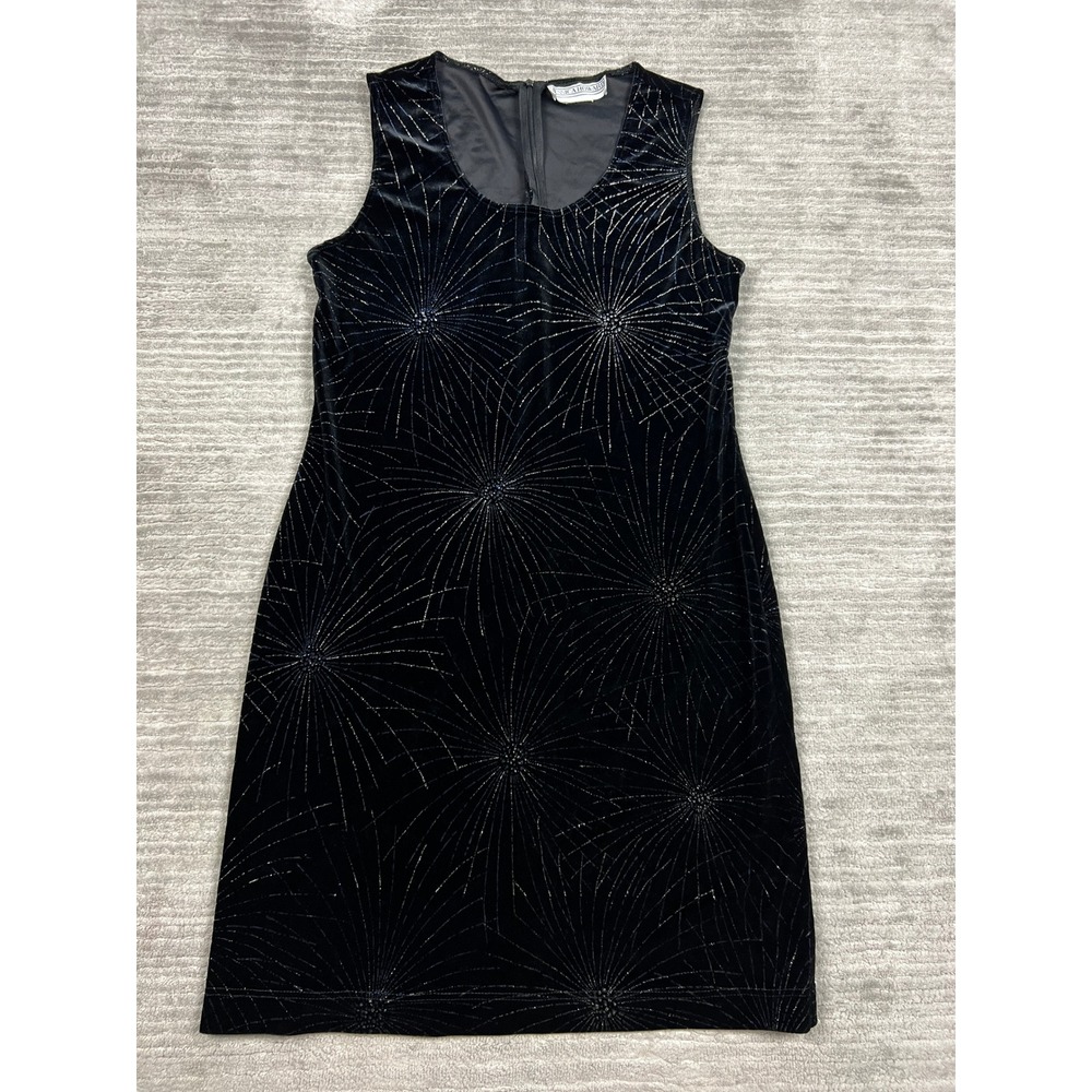 Jessica Howard Dress Womens Black Silver Starburst Velvet Shift Cocktail 30779